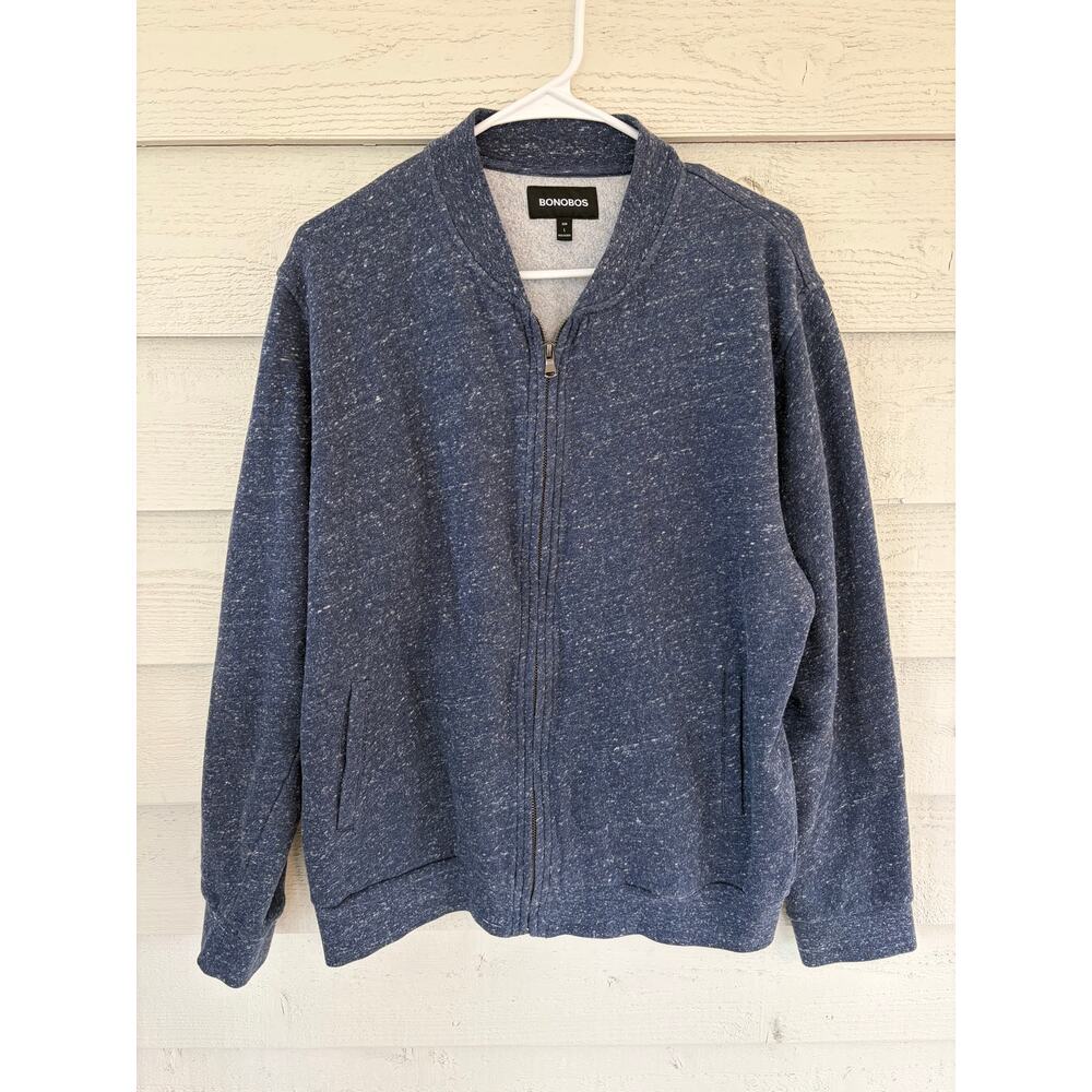 Bonobos Blue Speckled Zip Up Sweatshirt Jacket Slim Fit Size L Fleece Lined - Picture 2 of 7